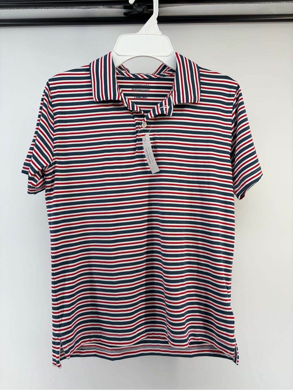 Crewcuts Boys Blue/Red Striped Polo Performance Shirt- Size L (10-11)- NWT